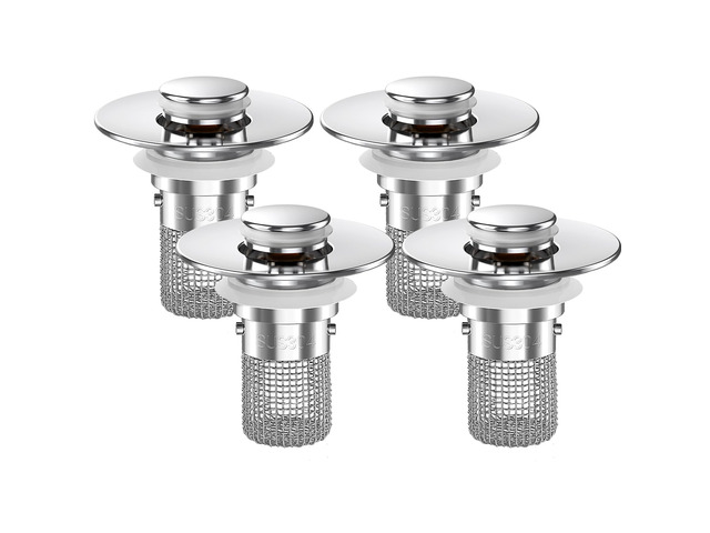 Bathroom Sink Drain Strainer,(4PCS) Pop-up Sink Drain Strainer with Removable Stainless Steel Strainer Basket Hair Catcher, Bathroom Sink Strainer...
