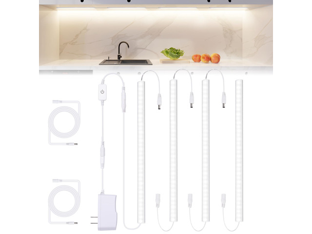Under Cabinet Lights Plug-in, 4 Pack x 12inch LED Under Cabinet Lighting, Dimmable Plug-in Light Bar for Desk, Under Kitchen Counter LED Lights...