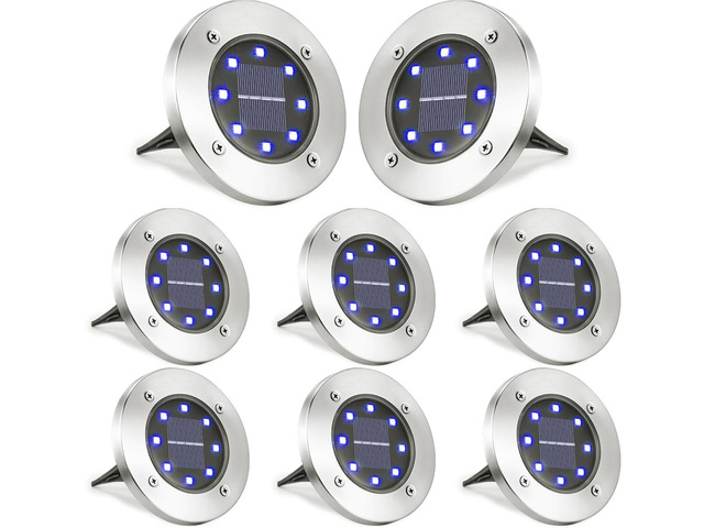 Solar Ground Lights Outdoor, 8 Pack 8 LED Solar Disk Lights Waterproof Garden In-ground Pathway Light Landscape Lighting for...