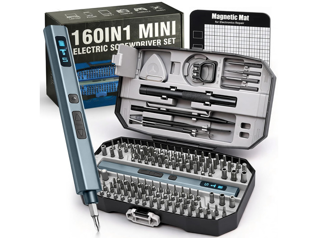 160 in 1 Mini Electric Screwdriver Set: Cordless Precision Power Tool Kit 140 S2 Magnetic Bits, 5 Torque Settings, 4 LED Lights, Storage Case, PC...