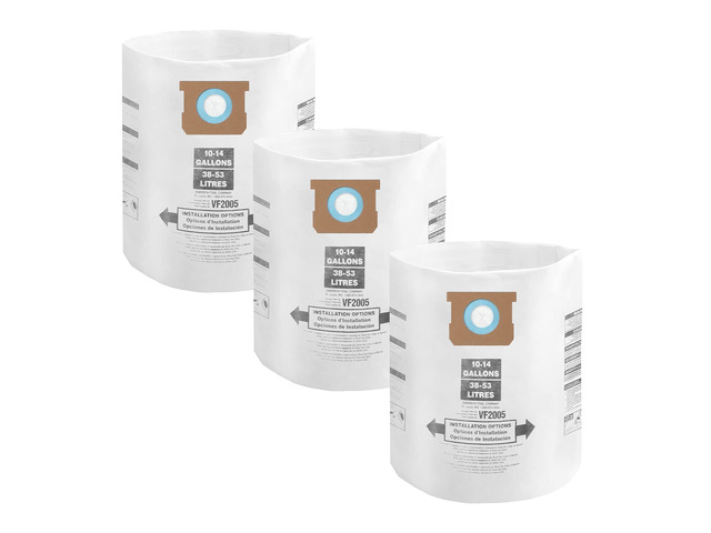 3 Pack for Shop Vac Bags 10-14 Gallon Type F/I 90662 90672 Heavy Duty Filter Bags for 2-1/2' Port Vacuum