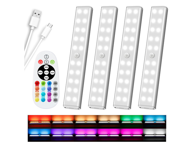 48 LED Under Cabinet Lighting Wireless, 15 Colors Changeable Rechargeable RGB Under Cabinet Lights Remote Control Under Counter Lights Mini Night...