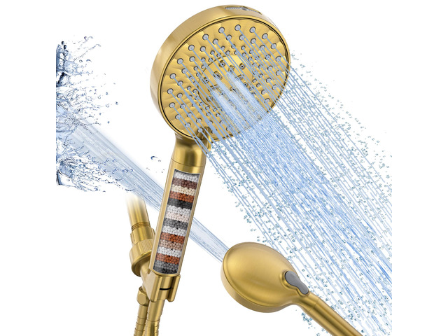 Filtered Shower Head with Handheld High Pressure 9 Spray Mode Showerhead Detachable Shower Head Water Softener Filters Beads for Hard Water Remove...