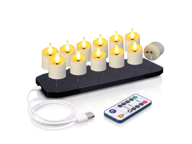 12 Pack Rechargeable Tea Light Candles with Remote, 2/4/6/8H Timer With 12 slot charging base, matched remote supports timer, dimmable brightness,...