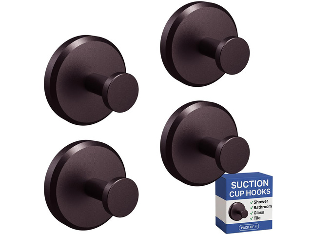 Suction Cup Hooks for Shower & Bathroom Towel Holder 4-Pack Bronze Waterproof Rustproof Organizer Hook Hanging Loofah Robe Coat Bath Accessories on...