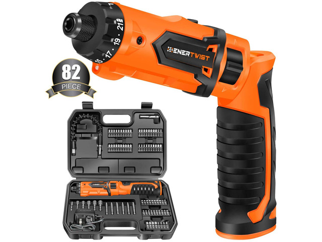 8V Cordless Electric Screwdriver Set with 1.5Hr Fast Rechargeable 2000mAh, 82 Accessory Kit, Max 10Nm 21+1 Torque, Ergonomic Dual Position Handle,...
