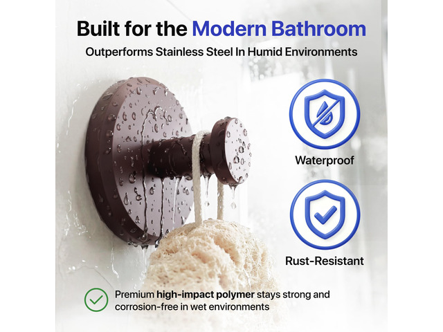 Suction Cup Hooks for Shower & Bathroom Towel Holder 2-Pack Bronze Waterproof Rustproof Organizer Hook Hanging Loofah Robe Coat Bath Accessories on...