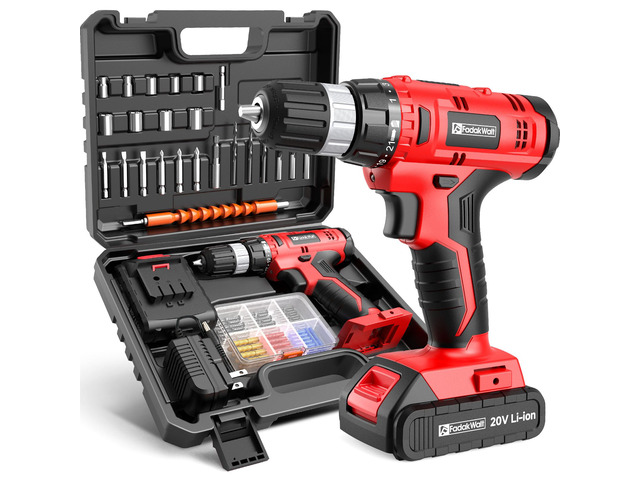 Cordless Drill Set, 20V Electric Power Drill With Battery And Charger, 30N Torque, 21+1 Settings, 3/8-Inch Keyless Chuck, Driver Bits Kit, LED...