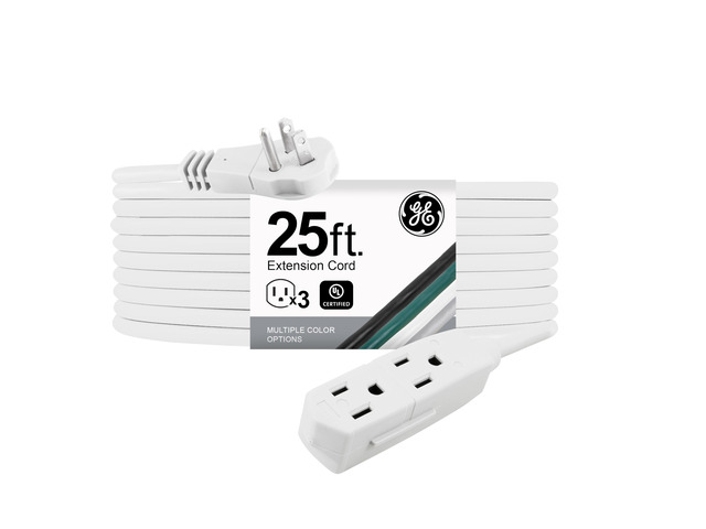 3-Outlet Flat Extension Cord 25 Ft Grounded Extension Cord 3 Prong Flat Plug Extension Cord with Multiple Outlets, Indoor Power Strip 16 Gau UL...