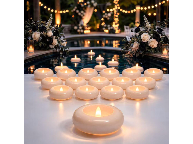 24 Pack Waterproof Flameless Floating Candles, 200-Hour Battery Operated 2.2' LED Tea Lights, Water-Activated Flickering Warm White Glow for Pool,...