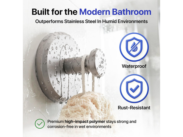 Suction Cup Hooks for Shower & Bathroom Towel 2-Pack Brushed Nickel Waterproof Rustproof Organizer Hook Hanging Loofah Robe Coat Bath Accessories...