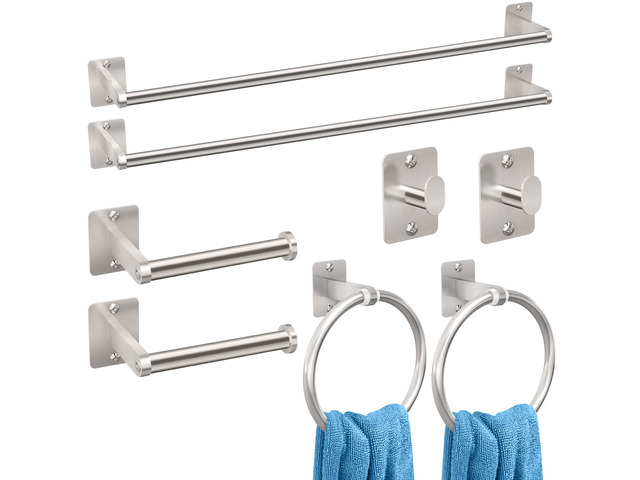 8-Piece Brushed Nickel Bathroom Hardware Set, 24 inch Towel Bar Towel Racks for Bathroom Accessories Set, Robe Towel Hooks, Toilet Paper Holder...