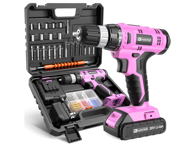 Cordless Drill Set, 20V Electric Power Drill With Battery And Charger, 30N Torque, 21+1 Settings, 3/8-Inch Keyless Chuck, Driver Bits Kit, LED...