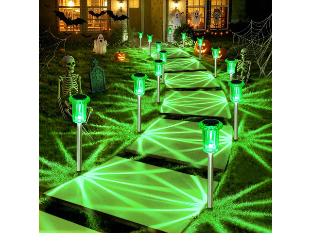 Solar Halloween Lights Outdoor Waterproof 10 Pack Halloween Decor Stake Lights for Yard Pathway Garden Walkway Driveway Patio Lawn, Auto On/Off...