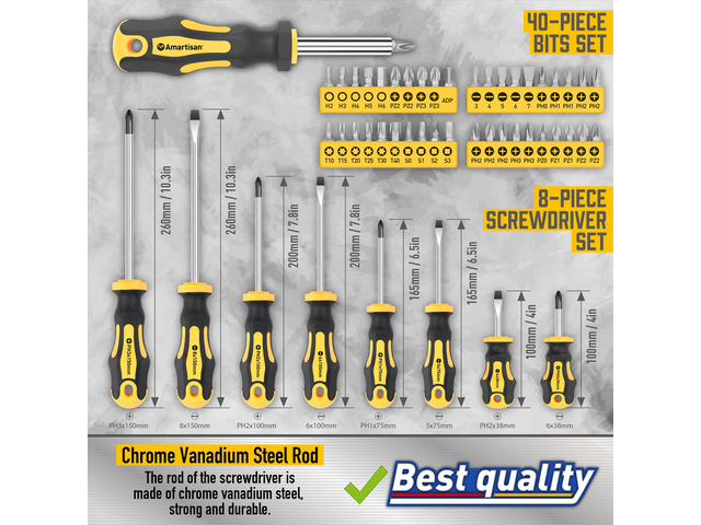Magnetic Screwdrivers Set with Case, 72-piece Includs Slotted, Phillips, Hex, Square, Pozidriv,Torx Bits and Insulated Screwdriver Set (1000V),...