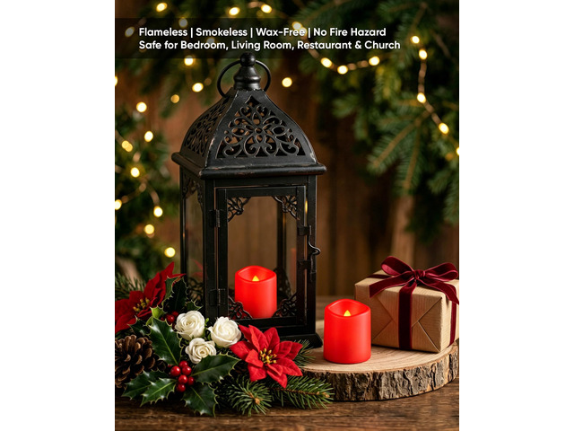 24 Pack Red Flameless Flickering LED Votive Tealights Candles Battery operated, 200+ hours runtime, warm white glow, 1.5'D x 1.6'H, for wedding,...