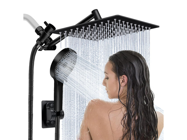 Shower Head,10' High Pressure Rainfall Shower Head with Handheld Dual Spray Anti-leak Shower Head with 11'' Extension Arm, 3 Modes Flow Regulator &...