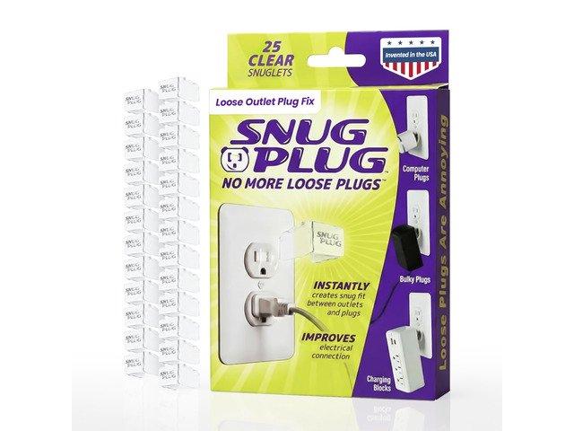 Loose Outlet Plug Fix Outlet Tightener Clear 25 Pack Loose plug outlet insert gives power cords a, secure fit to help keep plugs in place...