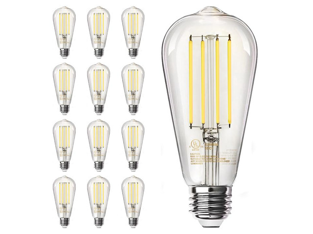 12 Pack Edison LED Light Bulbs, E26 Base, 8W 2700K, Dimmable Vintage ST58 Filament Design, 60W Equivalent, 800 Lumens, CRI 80+, Antique Glass Style...