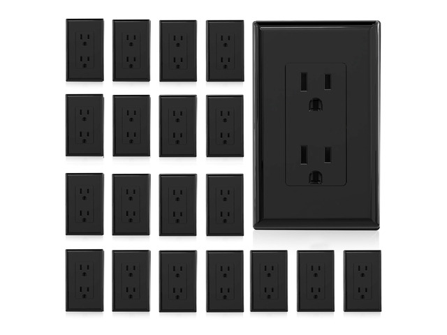 Decorator Receptacle, 15A 125V Standard Electrical Wall Outlet, Non-TR, 2 Pole 3 Wire, Self-Grounding Residential Grade, Screwless Wall Plate...