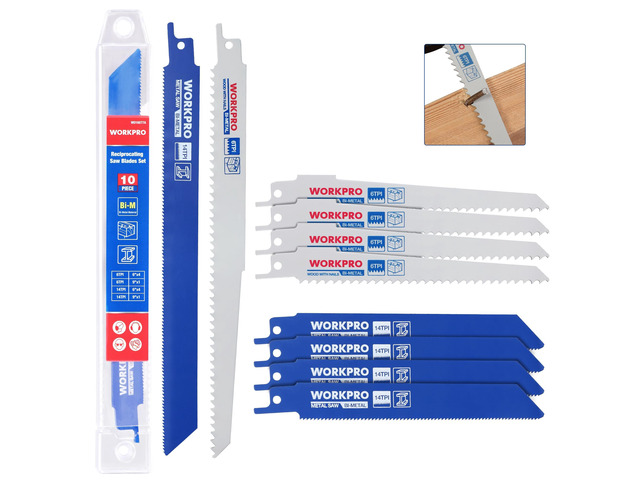 10-Piece Reciprocating Saw Blade Set, 6' & 9', 6TPI & 14TPI Durable BIM Saw Blades for Cutting Metal, Wood & Nail-Embedded Wood