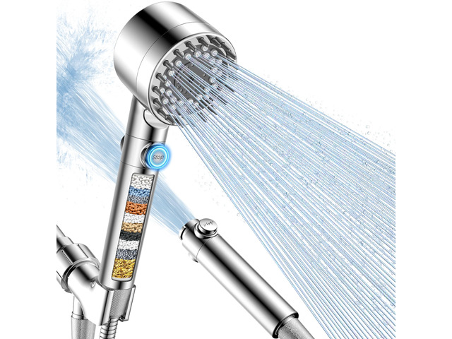Filtered Shower Head with Handheld, High Pressure Shower Filter Head ON/OFF Switch, Anti-clog Nozzles, 4 Spray Showerhead with Filters for Hard...