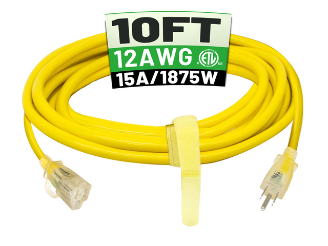 10 FT 12/3 Outdoor Extension Cord Waterproof, Heavy Duty Power Cord 10FT Heavy Duty Flexible Cold-Resistant Long Power Cord Outside, 15Amp 1875W...