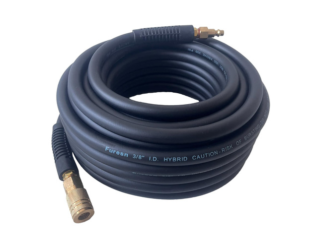 Air Hose 3/8 in x 100 ft, Heavy Duty, Lightweight, Kink Resistant, Hybrid Air Compressor Hose with 1/4 in Solid Brass Male Fittings, Bend...