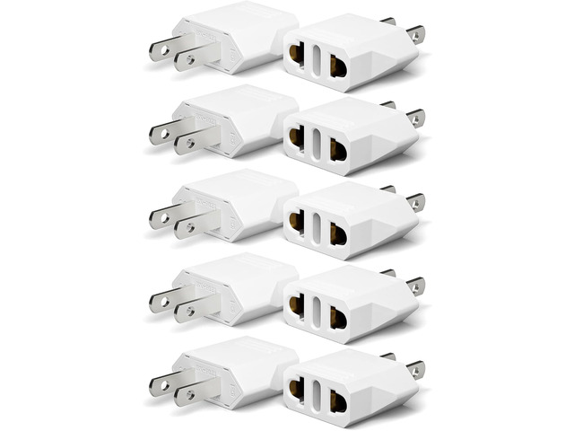 European to US Plug Adapter, Type A, 10-Pack Bulk Value, White EU Europe to USA, Canada, Mexico Wall Plug Adapters for Households and Offices,...