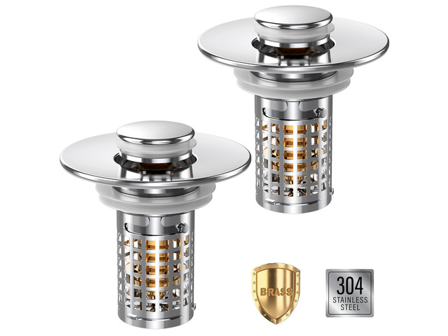 Sink Stopper Hair Catcher, Pop-up Sink Drain Strainer with Removable Stainless Steel Strainer Basket Hair Catcher, Bathroom Sink Strainer for...