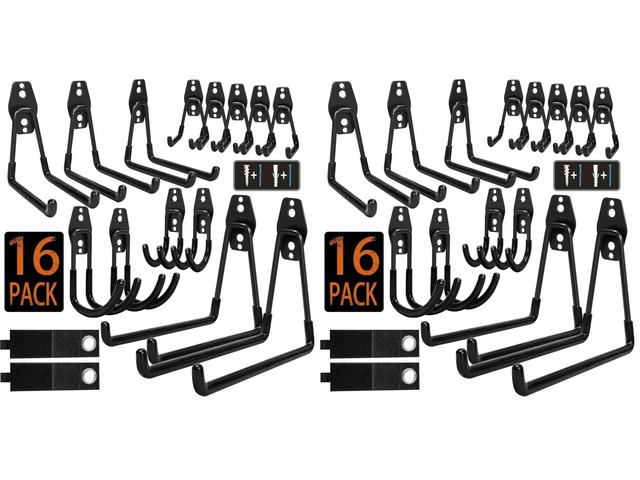 Steel Garage Storage Hooks - 32 Pack Anti-Slip Coating, Heavy Duty Wall Mount Hooks for Hanging Bike, Ladder, Garden Tools