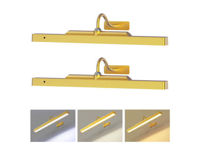 Picture Light Gold 2Pack, 5000mAh Battery Opertated Cordless Picture Lights for Wall, 16in CCT Dimmable with Touch Control for Wall Painting,Frame,...