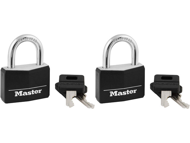 Black Covered Aluminum Padlock, Gym Locker Lock with Key for Indoor or Outdoor Use with Vinyl Weather Resistant Cover, 141D (Pack of 2)