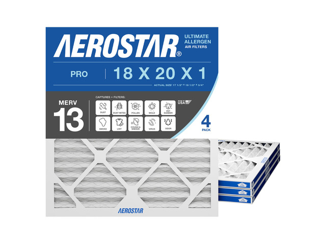 Air Filter 18x20x1 MERV 13 AC Filter, HVAC, Furnace Filter, 4 Pack ACTUAL SIZE (17.50 x 19.50 x 0.75) AC Filter, Furnace Filter, Allergies, Dust,...