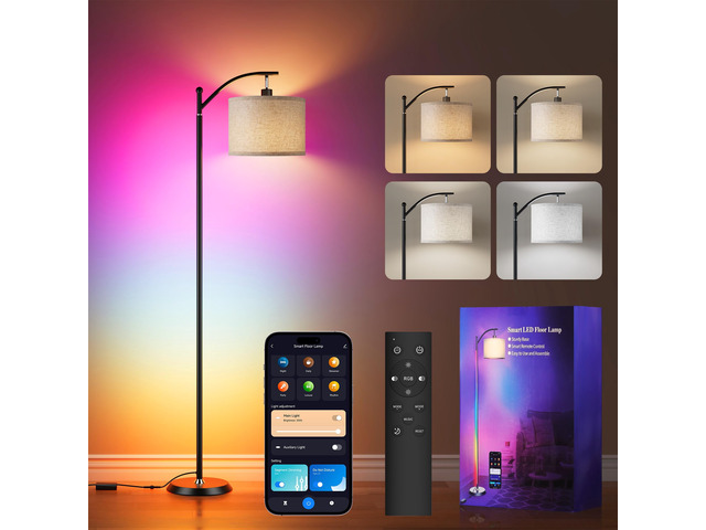 Smart LED RGBCW Corner Lamp with Linen Lampshade Compatible with Alexa, Color Changing Standing Lamp with 16 Million DIY Colors, Music Sync, Tall...