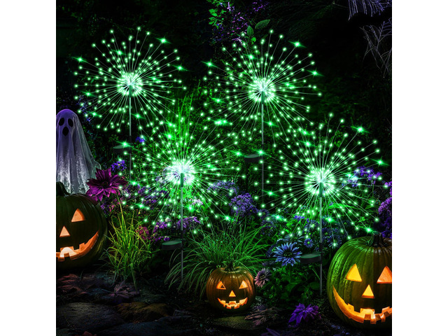 4 Pack Solar Firework Lights Outdoor, Halloween Decor, Green 120 LEDs, Fairy Design, Waterproof, Garden Decor, Solar Powered for Yard, Pathway,...
