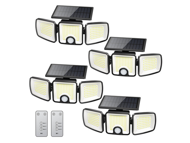 4 Pack Solar Flood Outdoor Lights with Motion Sensor 3 Modes 2500LM 223 LED Solar Outdoor Lights, 3 Head 270° Wide Angle Street Area IP65...