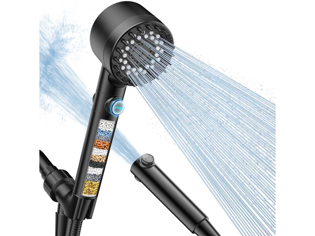 Filtered Shower Head with Handheld, High Pressure Shower Filter Head ON/OFF Switch, Anti-clog Nozzles, 4 Spray Showerhead with Filters for Hard...