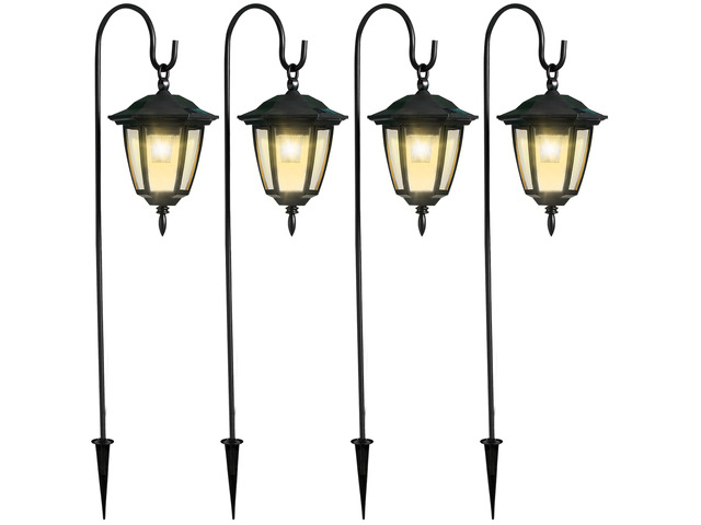 4 Pack Solar Hanging Lights Outdoor, Solar Powered Garden Decorative Lanterns with 4 x 38 Inch Shepherd Hooks, Waterproof Landscape Lighting for...