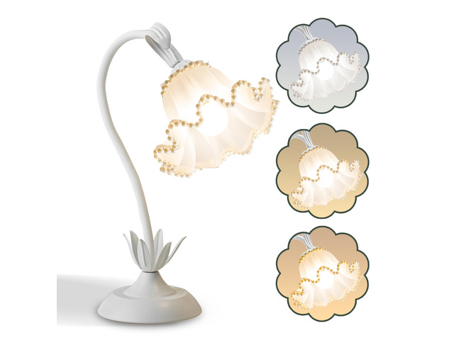 Flower Table Lamp, LED Reading Light Vintage Night light (White Pearls) 3 Colors Modes Kawaii Bedside Lamps Decor,Living Room Bedroom Room Lighting...