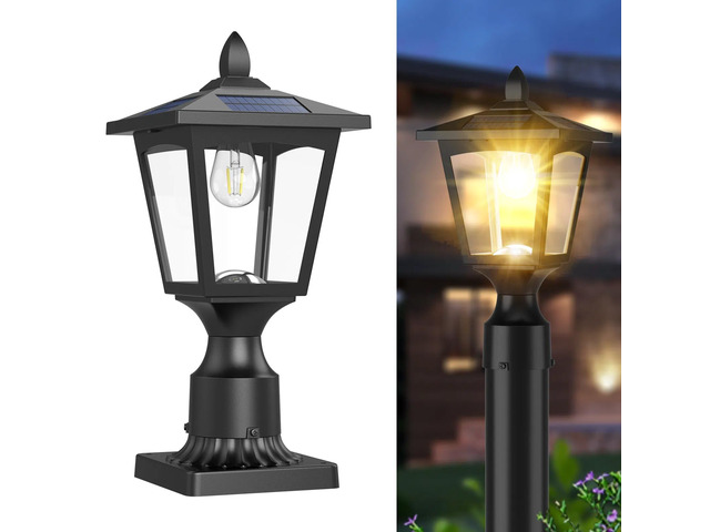 Solar Post Lights, 3000K Dusk to Dawn Solar Lamp Post Light with Pier Mount Base, Solar Post Lights Outdoor Waterproof for Garden Yard Landscape...