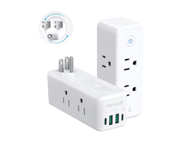2 Pack Outlet Extender with 360 Rotating Plug and PD20W USB C Charger 6-Outlet Surge Protector with On/Off Switch, Sideways Plug Adapter with 4 USB...
