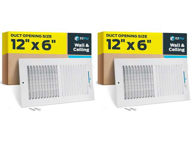 12 x 6 Inch (Duct Opening) Air Vent Cover for Wall or Ceiling, Two-Way Ventilation Register, Solid Steel HVAC Register Cover, White, 61612 (Pack of 2)