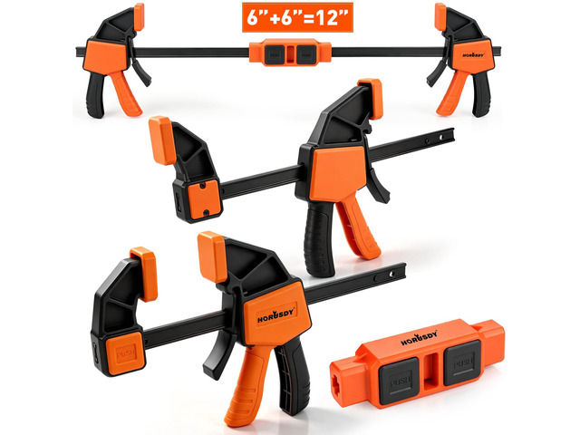 3-Pack Wood Clamps for Woodworking, 2-Piece 6' Bar Clamps with Clamp Connector, Quick-Release Wood Clamps with 150 LBS Load Limit, Wood Clamp Set...
