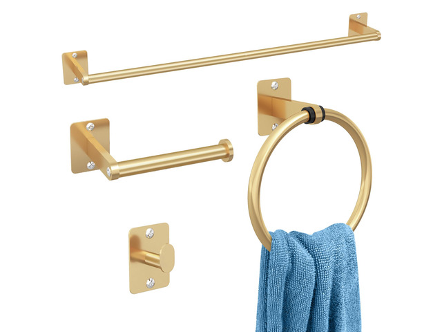 Bathroom Accessories Set, 4-Piece Gold Bathroom Hardware Set 24 inch Towel Bar, Towel Racks for Bathroom, Robe Towel Hooks, Toilet Paper Holder...