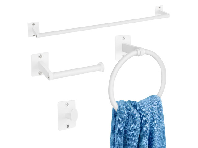 Bathroom Accessories Set, 4-Piece White Bathroom Hardware Set 24 inch Towel Bar, Towel Racks for Bathroom, Robe Towel Hooks, Toilet Paper Holder...