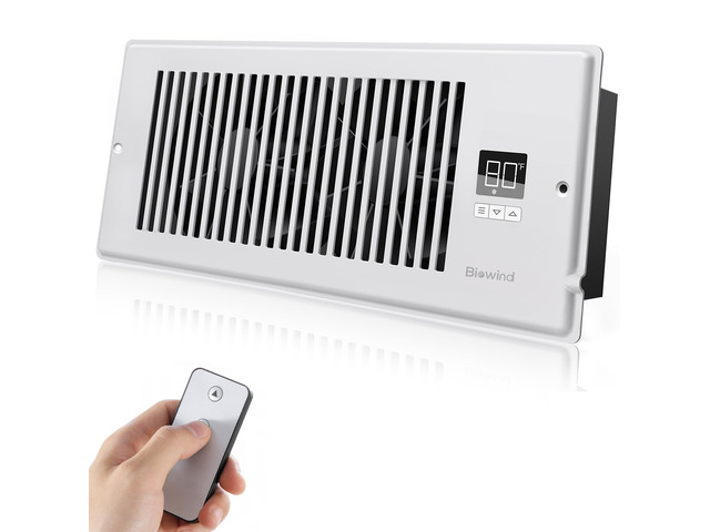 Quiet Smart Register Booster Fan Fits 4' x 12' Vent Opening, White Smart Heating Cooling AC Vent Fan, Temp-Based Auto On/Off, 10-Speed Remote,...