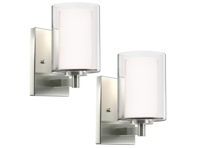 Wall Sconces Set of Two, Modern Brushed Nickel Vanity Wall Lights Double Clear Glass Shades With E26 Base, Farmhouse Wall Lights For Bathroom,...