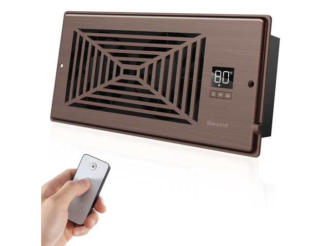 Quiet Smart Register Booster Fan Fits 4' x 10' Vent Opening, Bronze Smart Heating Cooling AC Vent Fan, Temp-Based Auto On/Off, 10-Speed Remote,...