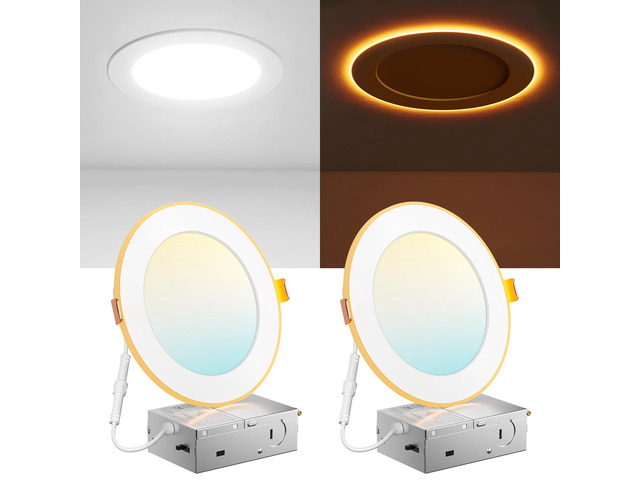 2 Pack 6 Inch LED Recessed Light with Night Light, 5CCT, 1100LM Ultra-Thin Ceiling Light, 5%-100% Dimmable, No Flicker, 2700K-5000K, Canless Wafer...